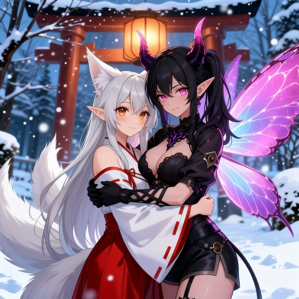 two people is hugging in the winter background"